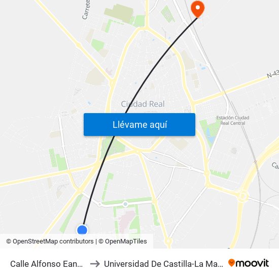 Calle Alfonso Eanes 1 to Universidad De Castilla-La Mancha map