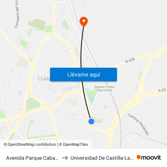 Avenida Parque Cabañeros 1 to Universidad De Castilla-La Mancha map