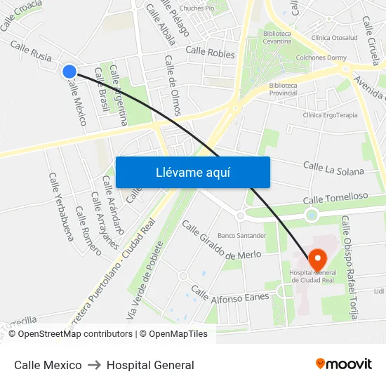 Calle Mexico to Hospital General map