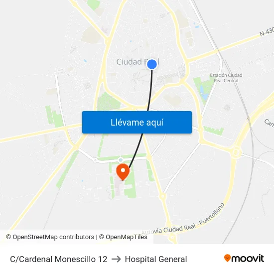 C/Cardenal Monescillo 12 to Hospital General map
