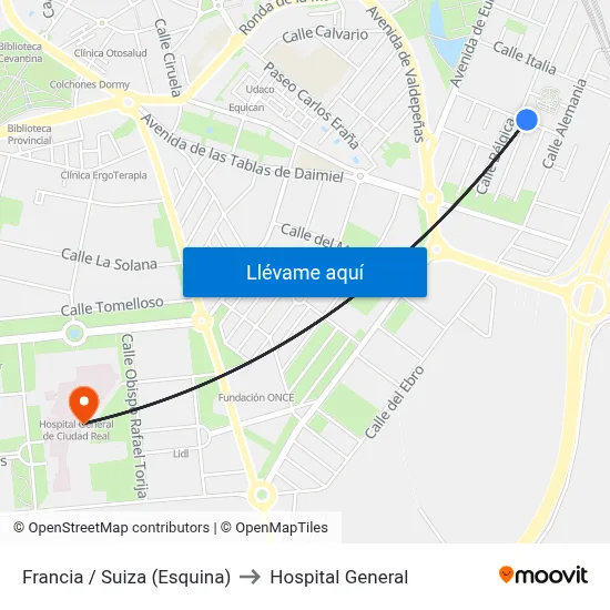 Francia / Suiza (Esquina) to Hospital General map