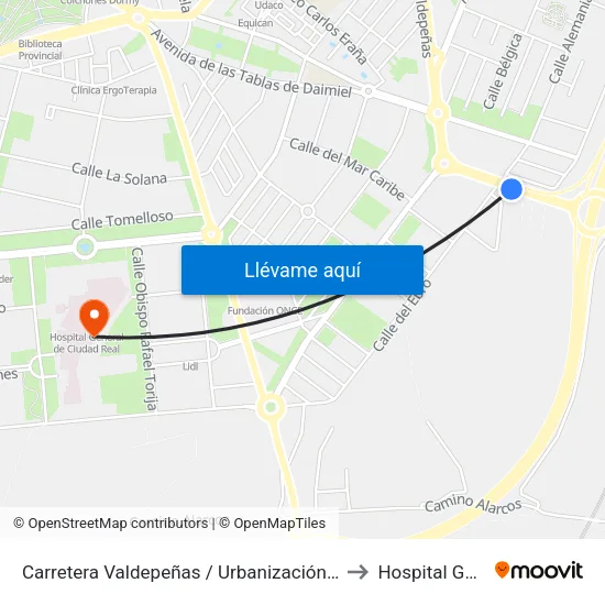 Carretera Valdepeñas / Urbanización La Carolina to Hospital General map