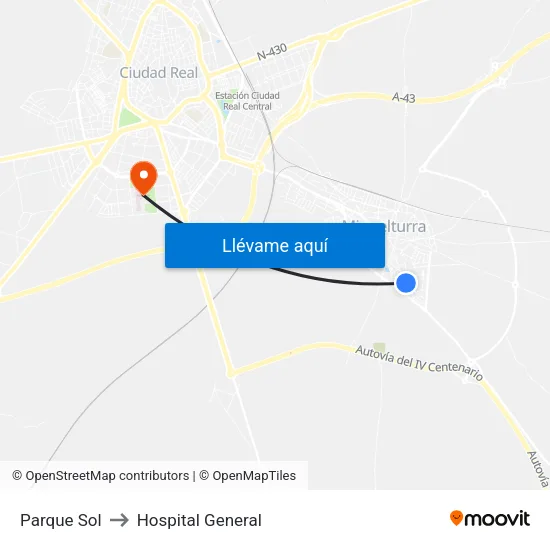 Parque Sol to Hospital General map