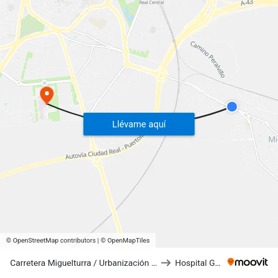 Carretera Miguelturra / Urbanización 2000 (Frente) to Hospital General map