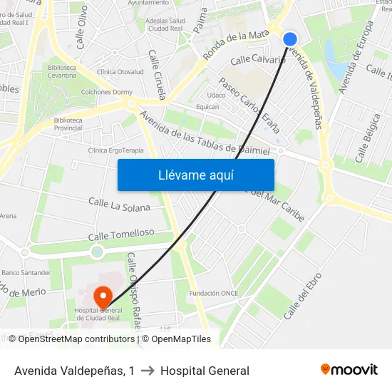 Avenida Valdepeñas, 1 to Hospital General map
