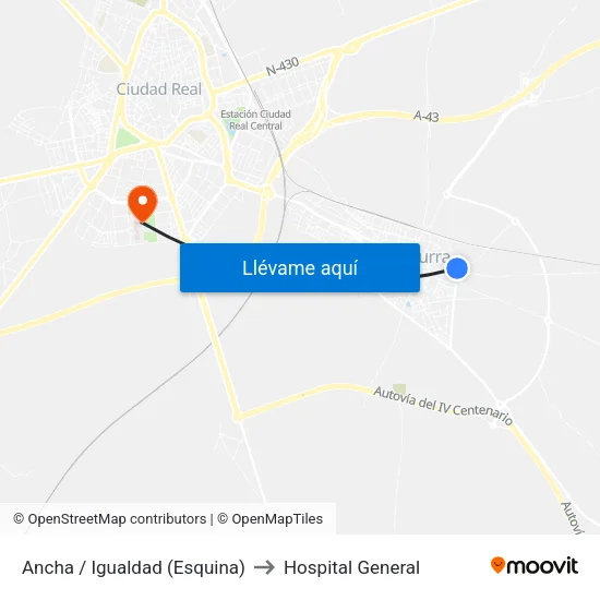 Ancha / Igualdad (Esquina) to Hospital General map
