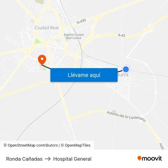 Ronda Cañadas to Hospital General map