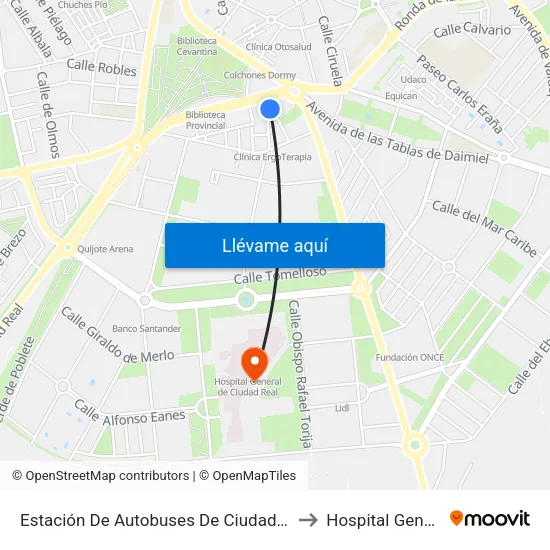 Estación De Autobuses De Ciudad Real to Hospital General map