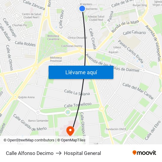 Calle Alfonso Decimo to Hospital General map