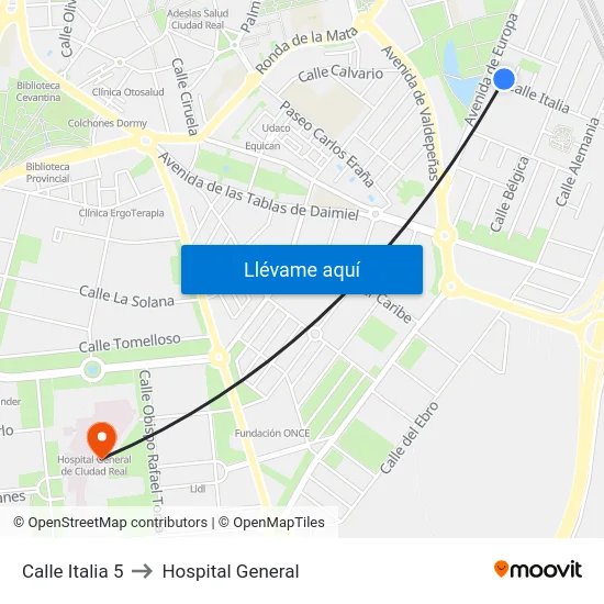 Calle Italia 5 to Hospital General map
