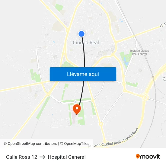 Calle Rosa 12 to Hospital General map