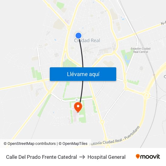 Calle Del Prado Frente Catedral to Hospital General map