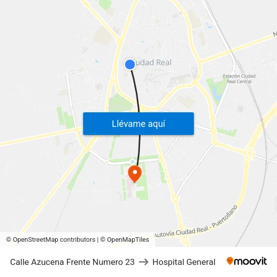 Calle Azucena Frente Numero 23 to Hospital General map