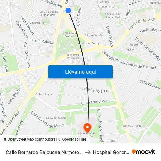 Calle Bernardo Balbuena Numero 8 to Hospital General map