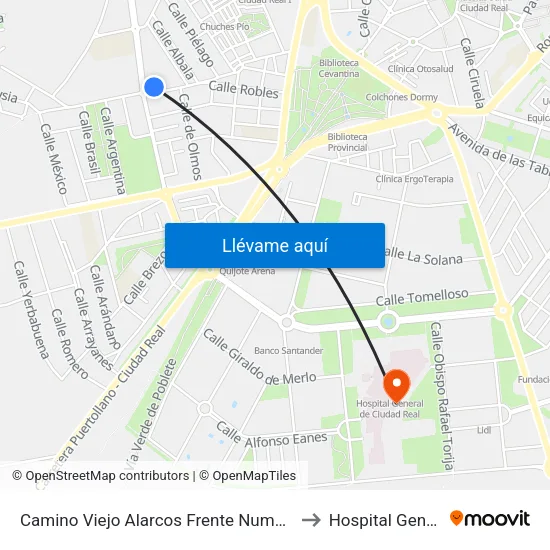Camino Viejo Alarcos Frente Numero 21 to Hospital General map