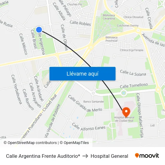 Calle Argentina Frente Auditorio* to Hospital General map