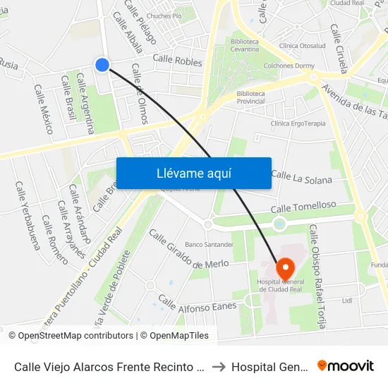 Calle Viejo Alarcos Frente Recinto Ferial to Hospital General map