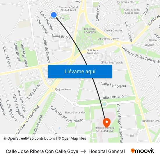 Calle Jose Ribera Con Calle Goya to Hospital General map