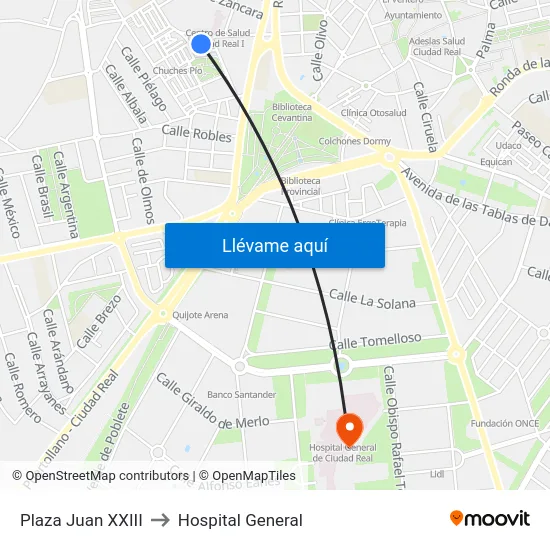 Plaza Juan XXIII to Hospital General map