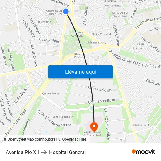 Avenida Pio XII to Hospital General map