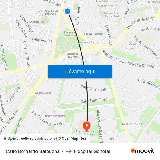 Calle Bernardo Balbuena 7 to Hospital General map