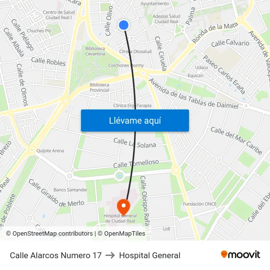 Calle Alarcos Numero 17 to Hospital General map