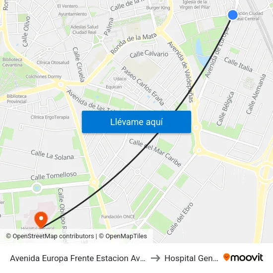 Avenida Europa Frente Estacion Avenidae to Hospital General map