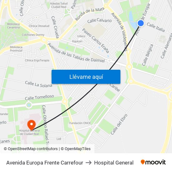 Avenida Europa Frente Carrefour to Hospital General map