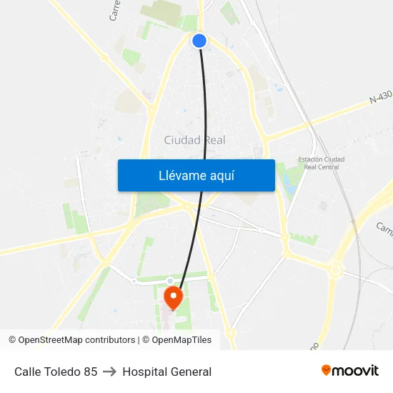 Calle Toledo 85 to Hospital General map