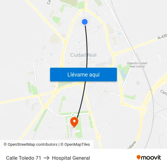 Calle Toledo 71 to Hospital General map