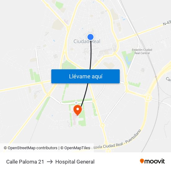 Calle Paloma 21 to Hospital General map