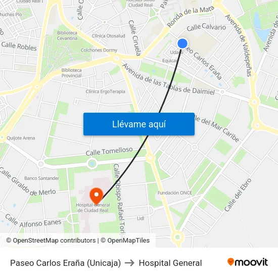 Paseo Carlos Eraña (Unicaja) to Hospital General map