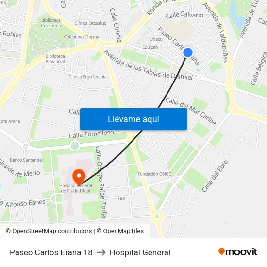 Paseo Carlos Eraña 18 to Hospital General map