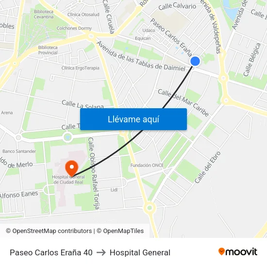 Paseo Carlos Eraña 40 to Hospital General map