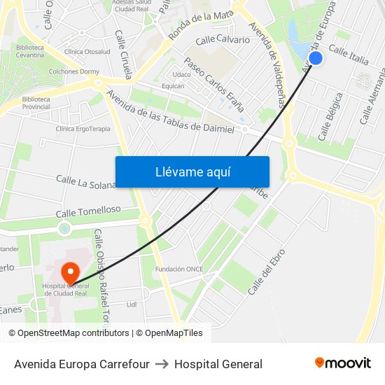 Avenida Europa Carrefour to Hospital General map