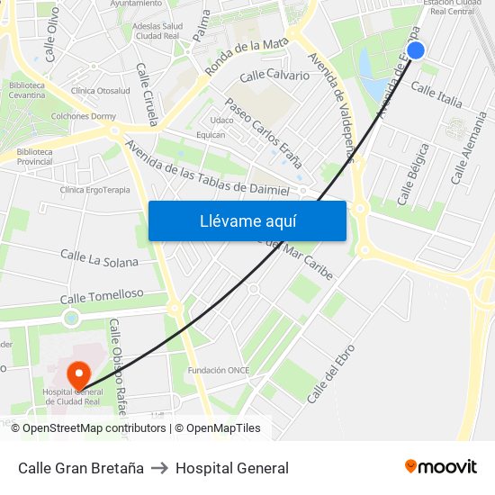 Calle Gran Bretaña to Hospital General map