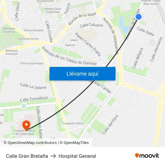 Calle Gran Bretaña to Hospital General map