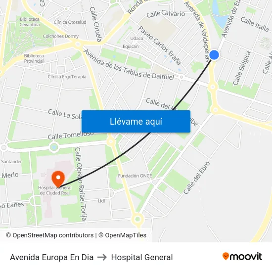 Avenida Europa En Dia to Hospital General map