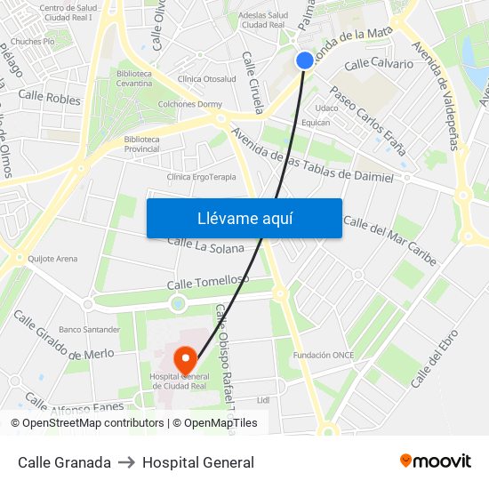 Calle Granada to Hospital General map