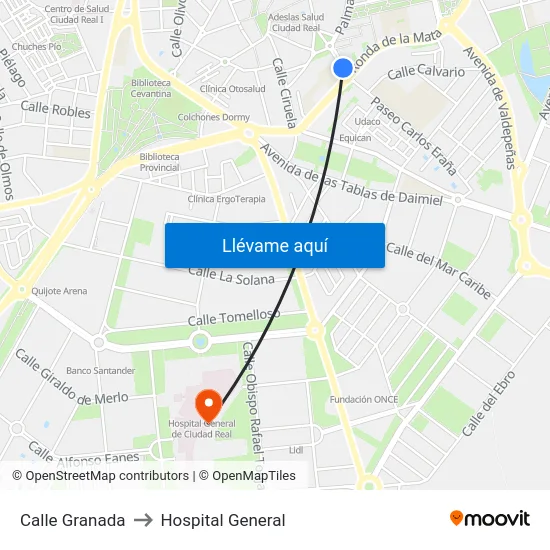 Calle Granada to Hospital General map