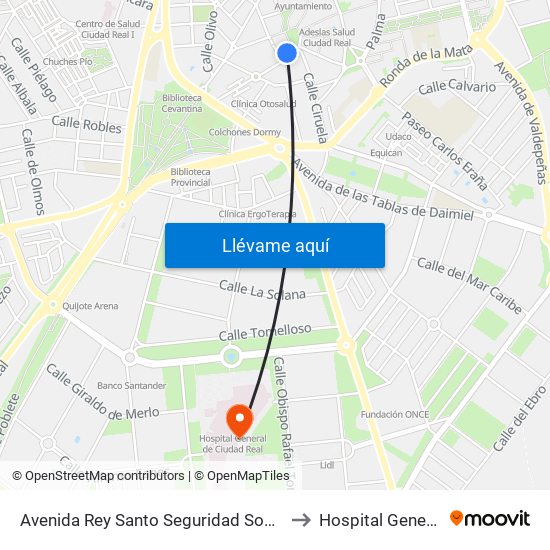 Avenida Rey Santo Seguridad Social to Hospital General map