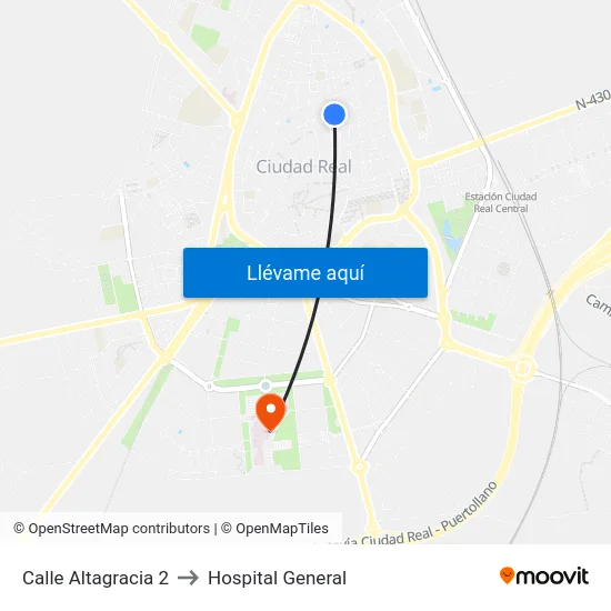 Calle Altagracia 2 to Hospital General map
