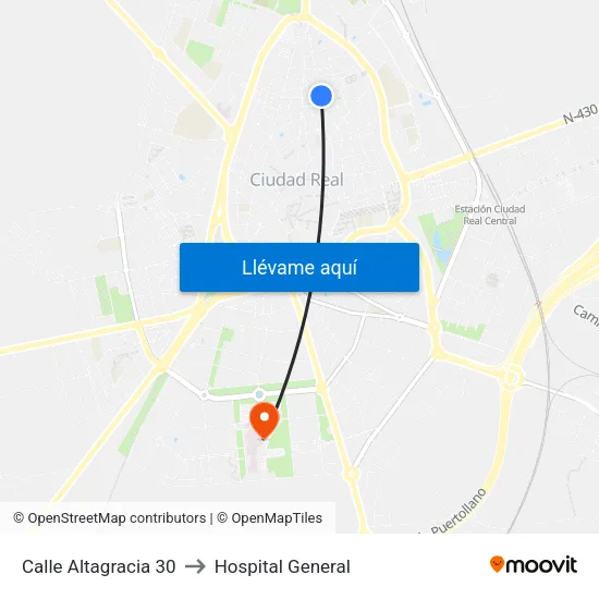 Calle Altagracia 30 to Hospital General map