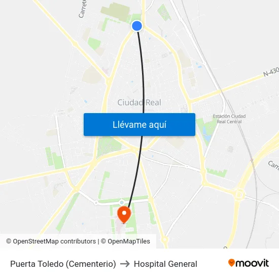 Puerta Toledo (Cementerio) to Hospital General map