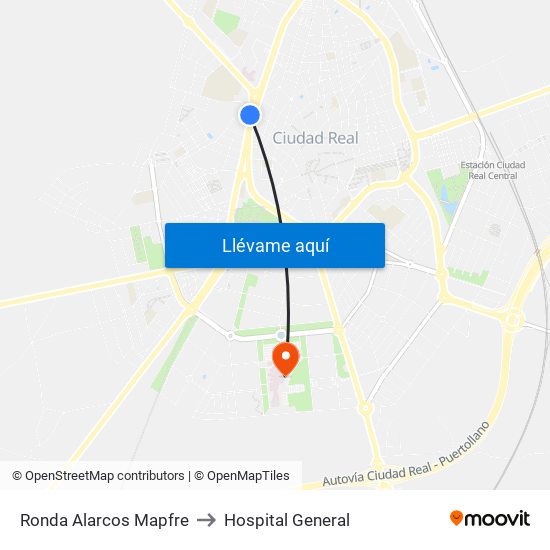 Ronda Alarcos Mapfre to Hospital General map