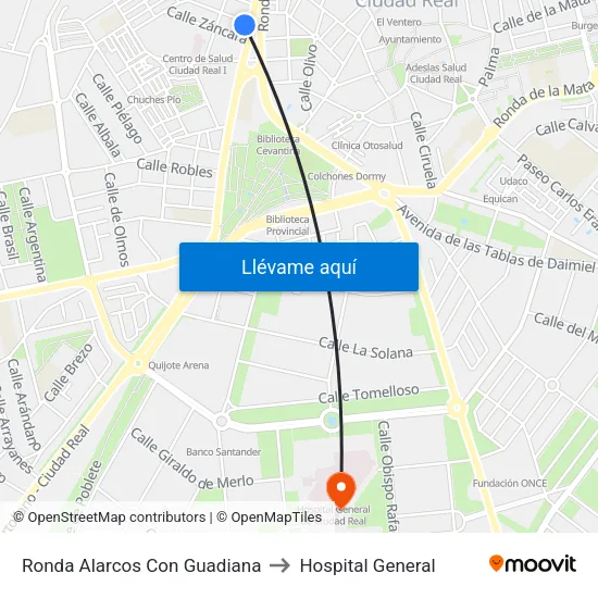 Ronda Alarcos Con Guadiana to Hospital General map