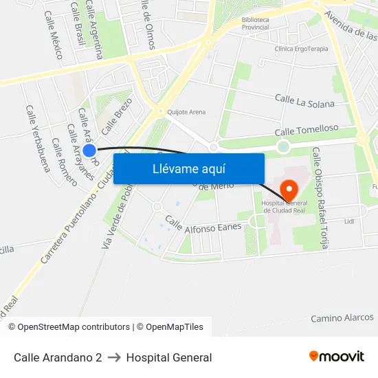 Calle Arandano 2 to Hospital General map