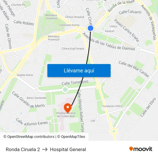 Ronda Ciruela 2 to Hospital General map