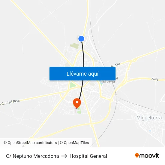 C/ Neptuno Mercadona to Hospital General map