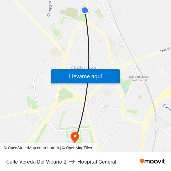 Calle Vereda Del Vicario 2 to Hospital General map